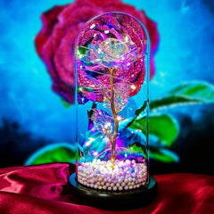 LED Light-Up Rainbow Rose in Acrylic Dome