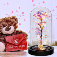 LED Light-Up Rainbow Rose in Acrylic Dome