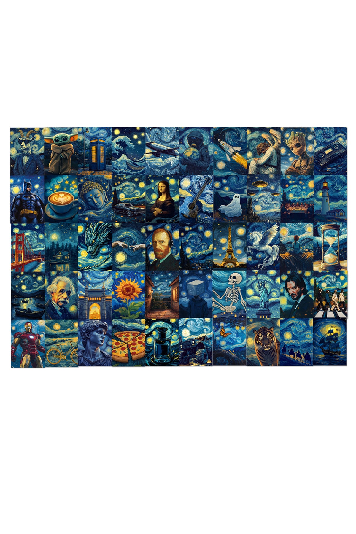 50 Epic The Starry Night Collage Set | Wall Setup Pack